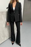 Siyah Blazer Düğme Detaylı Ceket