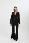 Siyah Blazer Gold Düğmeli Yırtmaç Detaylı Takım