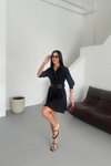 Siyah Midi Yarım Kol Kemerli Elbise