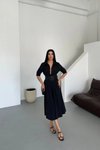 Siyah Midi Yarım Kol Kemerli Lucy Elbise