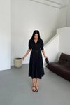Siyah Midi Yarım Kol Kemerli Lucy Elbise