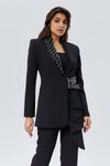 Siyah Özel Tasarım Fırfır Kuşak Detaylı Taş İşlemeli Ceket