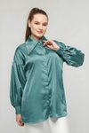 Zümrüt Saten Yakası Taşlı Gömlek