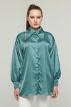 Zümrüt Saten Yakası Taşlı Gömlek