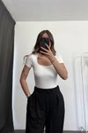 Beyaz Basic Kare Yaka Bodysuit