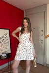 Beyaz Çiçek Desen Mini Askılı Elbise