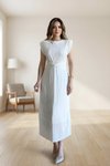 Midi Pleated Waist Detail Dress - White