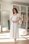 Beyaz Puantiyeli Midi Volan Kollu Elbise