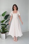 Beyaz Puantiyeli Midi Volan Kollu Elbise