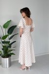 Beyaz Puantiyeli Midi Volan Kollu Elbise
