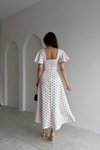 Beyaz Puantiyeli Midi Volanlı Elbise