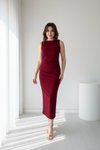 Bordo Drape Detaylı Midi Krep Elbise