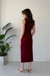 Bordo Drape Detaylı Midi Krep Elbise