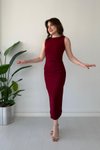 Bordo Midi Sıfır Kol Drape Detaylı Krep Elbise