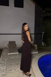 Bordo Uzun Pencere Detaylı Aksesuarlı Abiye Elbise