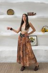 Kahverengi Etnik Desenli Uzun Kemerli Etek