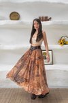 Kahverengi Etnik Desenli Uzun Kemerli Etek