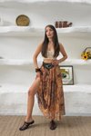 Kahverengi Etnik Desenli Uzun Kemerli Etek
