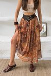 Kahverengi Etnik Desenli Uzun Kemerli Etek
