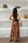 Kahverengi Etnik Desenli Uzun Kemerli Etek