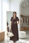 Midi Tencel Wrap-Neck Belted Dress - Brown