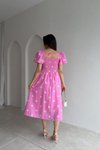 Pembe Papatya Desenli Midi Gipeli Kare Yaka Elbise