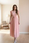 Midi Pleated Waist-Detail Dress - Pink