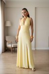 Long Halter Neck Backless Slit Dress - Yellow