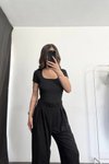 Siyah Basic Kare Yaka Bodysuit