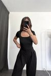 Siyah Basic Kare Yaka Bodysuit