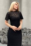 Siyah Midi Dantel Detaylı Elbise