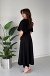 Siyah Midi Kruvaze Yaka Volanlı Elbise