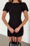 Siyah Mini Balon Kol Cep Detaylı Elbise