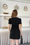 Siyah Mini Balon Kol Cep Detaylı Elbise