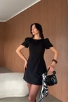 Siyah Mini Balon Kol Süs Cep Detaylı Elbise