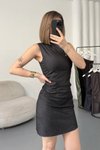Siyah Mini Sıfır Kol Büzgülü Kot Elbise