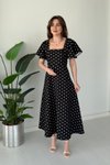 Siyah Puantiyeli Midi Volan Kollu Elbise