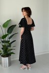 Siyah Puantiyeli Midi Volan Kollu Elbise