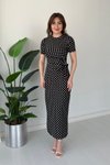 Siyah Puantiyeli Midi Yırtmaçlı Elbise