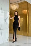 Long Halter Neck Elasticated Waist Slit Mermaid Evening Dress - Black