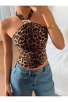 Leopar Altın Aksesuarlı Bluz