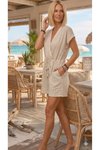 Bej Kısa Kollu Cepli Şort Tulum