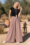 Wide-Leg Elastic-Waist Pocketed Pants - Beige Mink