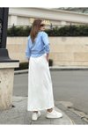 Beyaz Uzun Rahat Spor Beli Lastikli Cepli Etek