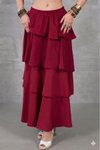 Bordo Volanlı Uzun Lastikli Kat Bel Kupra Krep Etek