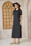 Gri Antrasit Uzun Kısa Kollu Yırtmaçlı Polo Yaka Elbise