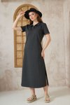 Gri Antrasit Uzun Kısa Kollu Yırtmaçlı Polo Yaka Elbise