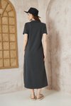Gri Antrasit Uzun Kısa Kollu Yırtmaçlı Polo Yaka Elbise