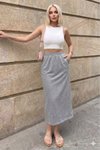Gri Uzun Cepli Beli Lastikli Etek
