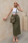 تنورة طويلة كاكي بخصر مطاطي وجيوب